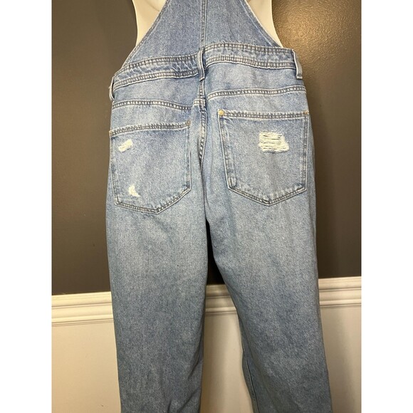 &Denim Overalls Womens 4 Light Wash Blue Denim Bib Adjustable Straps Distressed - Picture 8 of 11